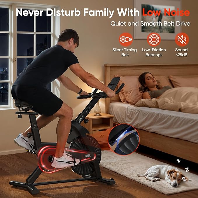 Exercise Bike, Stationary Bike for Home/Indoor Cycling Bike Silent Belt Drive, Stationary Bike with 300lbs Weight Capacity w/Comfortable Seat Cushion & Tablet Mount