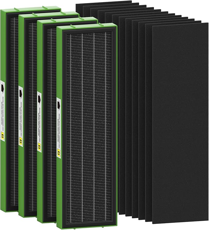 FLT4825VO Toxin Clear HEPA Replacement Compatible with AC4825 AC4300 AC4800 AC4900 AC4850, 4 True HEPA Filters & 12 Activated Carbon Pre-Filters, FLT4825VO, Black/Green