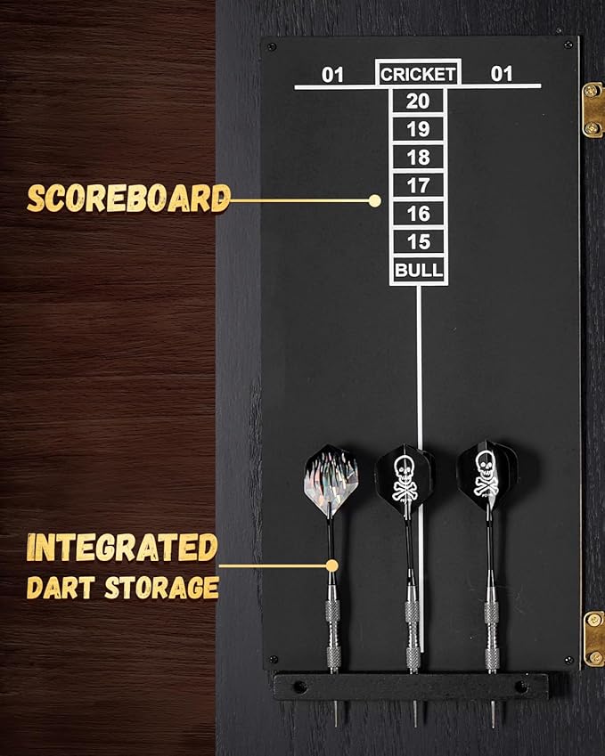 Sisal Dart Board Cabinet Sets, Decorative Dart Boards for Adults [6*Steel Darts] - Wooden Dartboard Cabinet with Integrated Scoreboard for Family Game Rooms