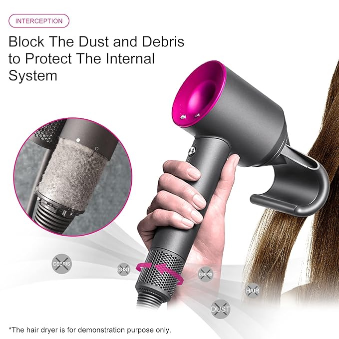Hair Dryer Inner Filter + Outer Filter Cage Replacement for Dyson HD01 HD03 HD08 Models, Black
