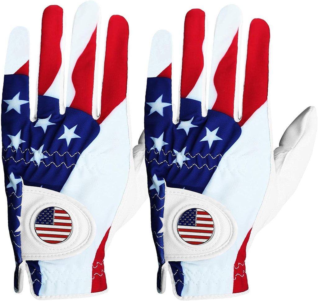FINGER TEN Golf Gloves Men Right Handed Golfer Left Hand with Ball Marker 2 Pack Leather Breathable Comfortable Weathersof Grip Size Small Medium ML Large XL