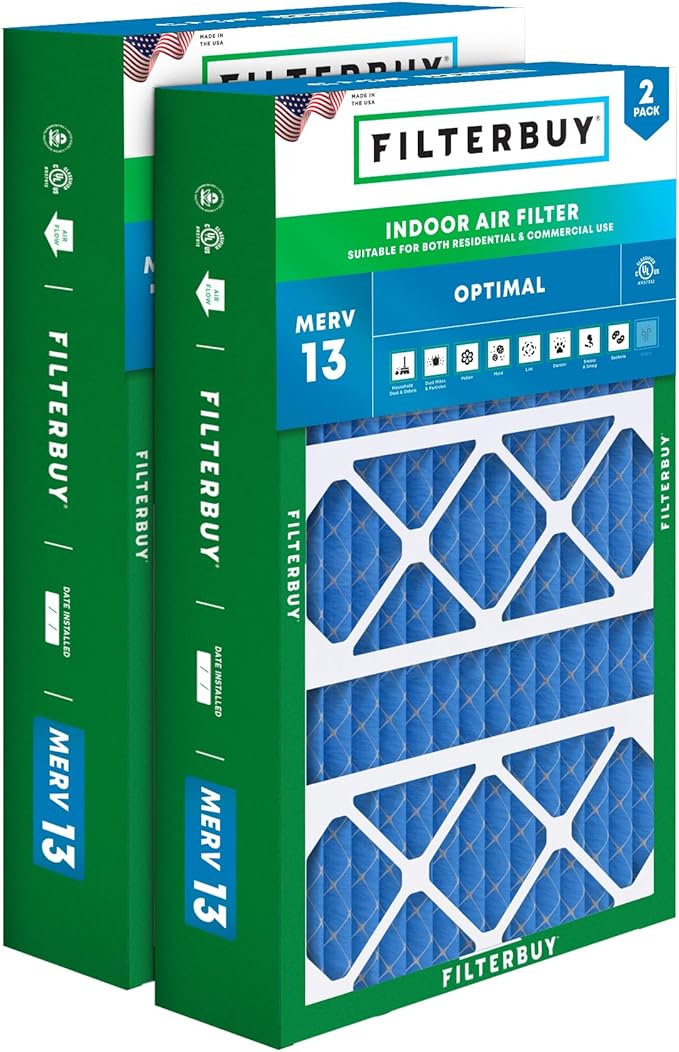 Filterbuy 17x26x4 Air Filter MERV 13 Optimal Defense (2-Pack), Pleated HVAC AC Furnace Air Filters Replacement for Lennox (Actual Size: 16.56 x 25.94 x 4.13 Inches)