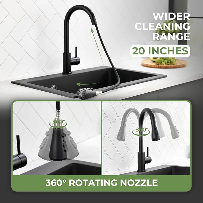 Touchless Kitchen Sink Faucet, VFAUOSIT Black Kitchen Faucet with Pull Down Sprayer Stainless Steel Motion Sensor Smart Hands-Free, Matte Black Single Hole Faucet for Bar Laundry RV Utility Sink