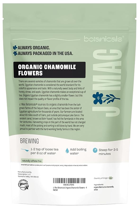 J Mac Botanicals, Organic Chamomile Flowers, Whole Dried Chamomile flower, Loose Leaf tea-FlexoryFit