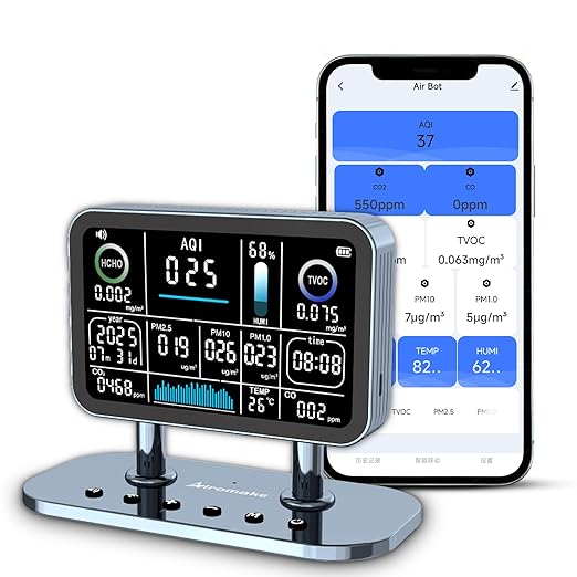 Air Quality Monitor Indoor,16 in 1 Smart Air Quality Monitor 6" Indoor Air Quality Meter VOC, AQI, HCHO, CO, Alarm, PM1.0, Temp, HUMI&CO2 PM2.5 Monitor,Indoor Air Quality Test for Home WiFi-Connect