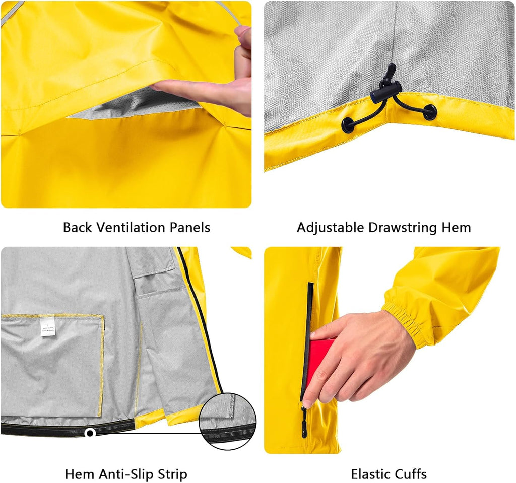 Men's Cycling Running Rain Jacket Lightweight Waterproof Biking Hiking Windbreaker Raincoat Reflective Packable