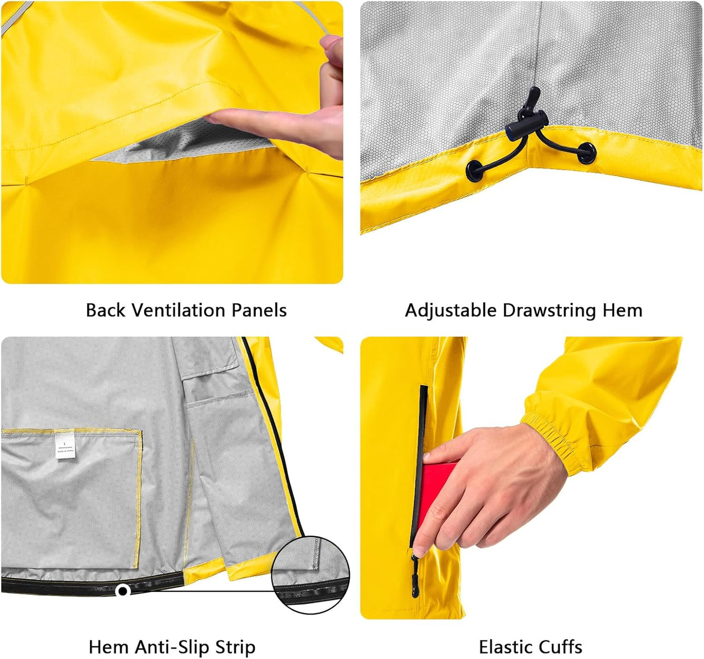 Men's Cycling Running Rain Jacket Lightweight Waterproof Biking Hiking Windbreaker Raincoat Reflective Packable