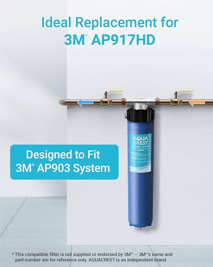 AQUA CREST W03AK Whole House Water Filter, Well Water Filter Replacement for Aqua-Pure® AP917HD, Compatible with 3M® Aqua-Pure® AP903 System, 10000 Gallons, Reduces Sediment, Chlorine Taste and Odor