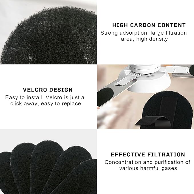 5-Pack Ceiling Fan Filters for Blades, Ceiling Fan Air Purifier Pads, Coconut Carbon Universal Air Filter, Ceiling Fan Blade Filters for Common Household Contaminants (10 * 3.5 * 0.2”)