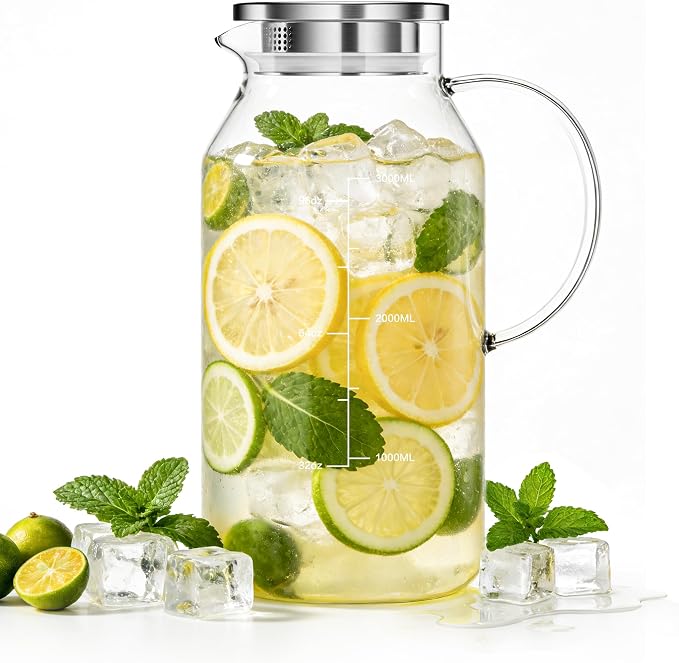 Aofmee Glass Pitcher with Lid and Handle, Glass Water Pitcher with Lid by Aofmee