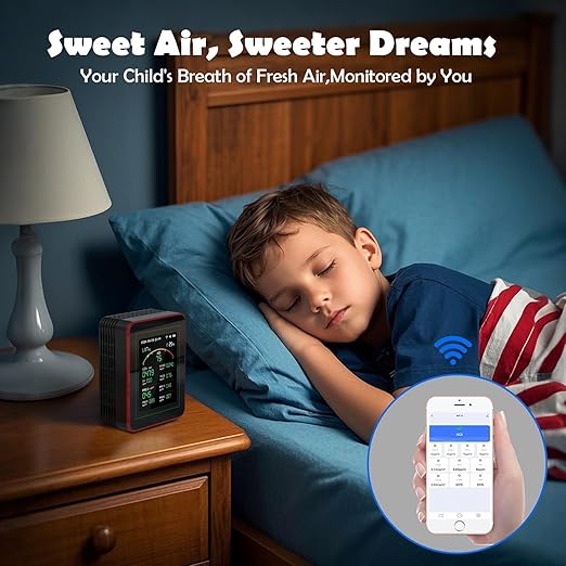 Professional 15-in-1 Air Quality Monitor with Smartphone APP - Dual Chip - Sensors Detect CO2, PM2.5/PM10, HCHO, TVOC | Real-Time Alerts & Custom Thresholds | for Home, Car, Office, Plants, Pets