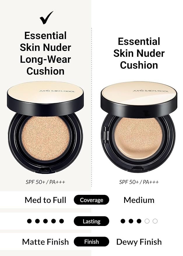 JUNG SAEM MOOL Essential Skin Nuder Longwear Cushion 0.98 Fl Oz (Medium Deep), Refill Included, 24H lasting Cushion Foundation with High Coverage, Semi-Matte Natural Finish, Korean Foundation Makeup-FlexoryFit