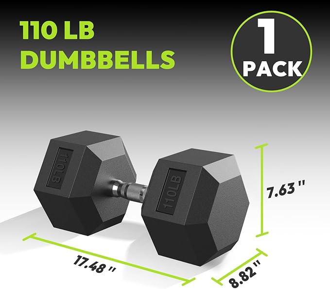 Hex Dumbbell 40-125 lb, Rubber Encased Exercise & Fitness Dumbbells, Hand Weight for Strength Training-FlexoryFit