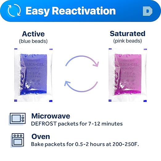 Dry & Dry 5 Gram [1000 Packets] Blue Indicating(Blue to Pink) Silica Gel Packets Desiccants Silica Gel Packets - Rechargeable Silica Packets, Silica Gel, Silica Gel Packs