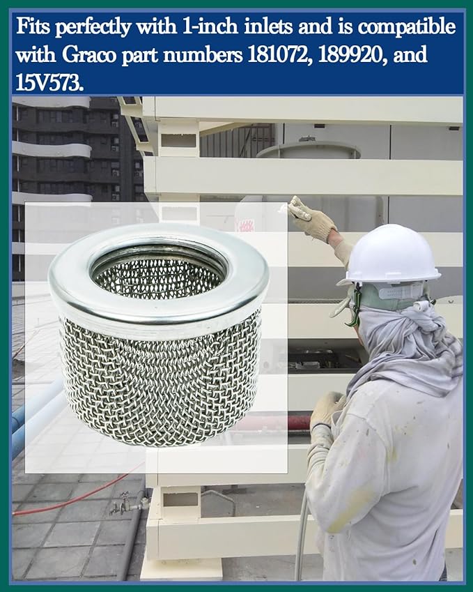 (2-Pack) 181072 1” NPT Thread Double-Layer Stainless Steel Pump Inlet Strainer Screen Filter Compatible with Graco 695, 795, 1095, 1595, 3900, 5900, 750, 1000, 1500 Airless Paint Sprayer