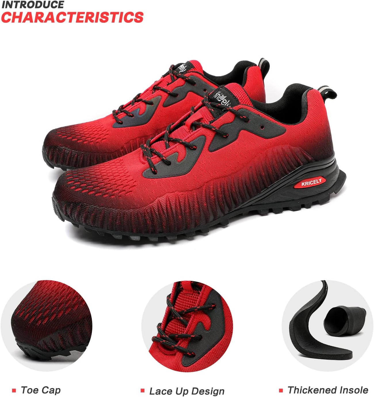 Kricely Men's Trail Running Shoes Fashion Walking Hiking Sneakers for Men Tennis Cross Training Shoe Outdoor Snearker Mens Casual Workout Footwear