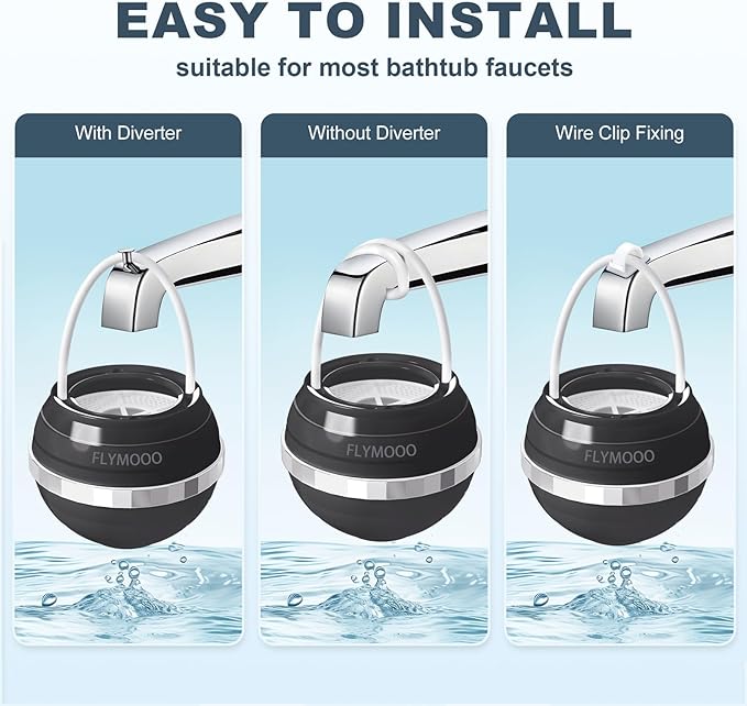 Bath Water Filter for Tub Faucet - 8 Stages Bathtub Water Filter Reduces Contaminants for Softer, Smoother Skin - 2,500 Gallons of Filtration, BPA Free (Black)