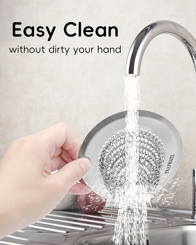 TRAPMATE 2 Pcs Kitchen Sink Strainer, Easy Clean Sink Drain Strainer, Anti-Rust Stainless Steel Sink Strainer, Anti-Clogging Strainer for Garbage Disposal, Dishwasher Safe (Patented Product)