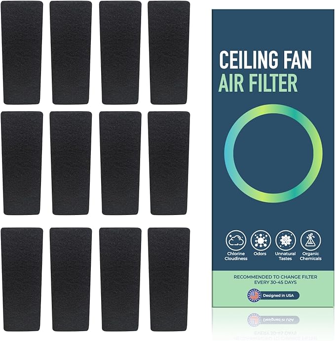 JJI Ceiling Fan Air Filter - Activated Charcoal Ceiling Fan Filters for Pets - Ceiling Fan Blades Shape Design - Easily Sticks on Ceiling Fan Blade Top (12Pack)