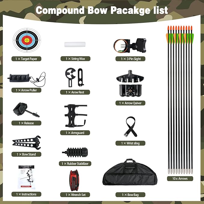 Youth Compound Bow Set 15-45 Lbs for Teens and Beginner, Package with Archery Hunting Equipment, Max Speed 260fps, Adjustable, Right Hand