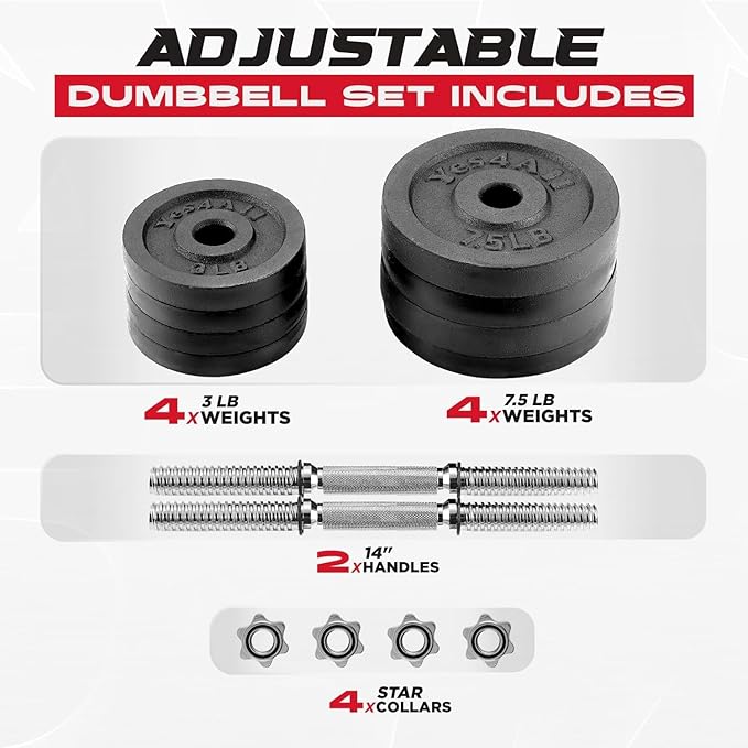 Yes4All Old School Adjustable Dumbbell Set with Weight Plates, Star Lock Collars/Connector, 40lbs to 200lbs Adjustable Weight Plates Set-FlexoryFit