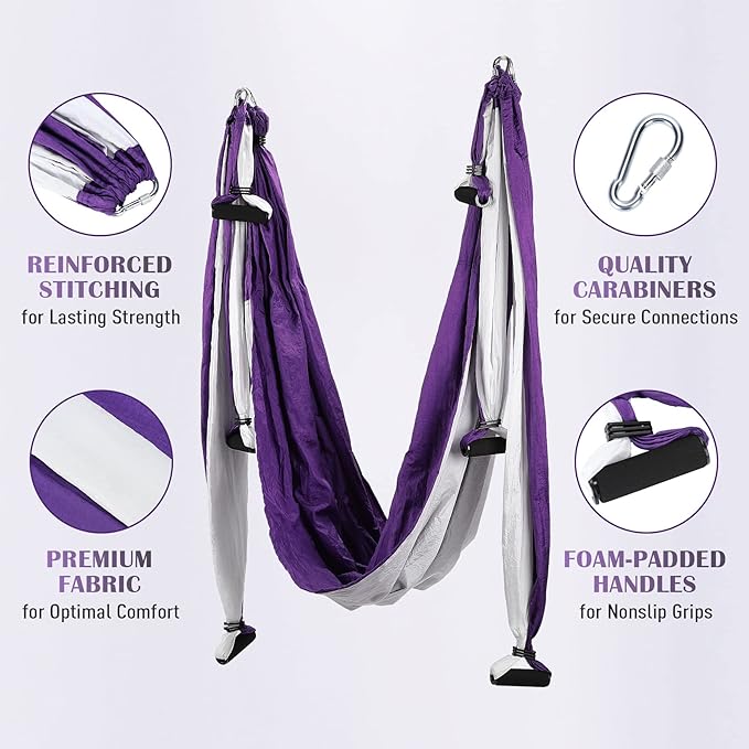 ZELUS Aerial Yoga Swing Sling Strong Yoga Hammock Kit Set Trapeze Inversion Equipment Include 2 Extensions Straps and Ceiling Mounting Kit-FlexoryFit