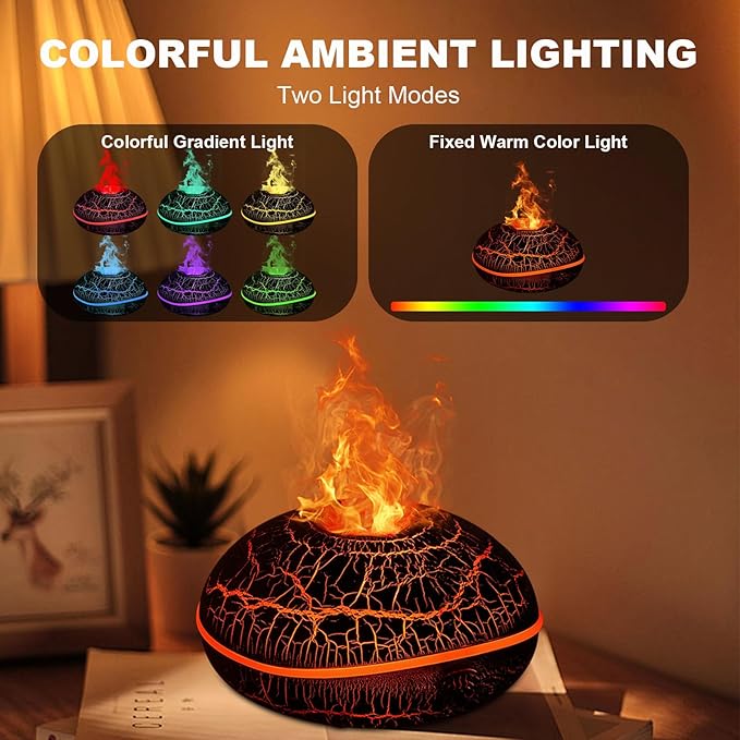 Colorful Volcano Diffuser Humidifier: 200ml Fragrance Scent Essential Oils Diffusers Ultrasonic Flame Fire Humidifier with Auto-Off Protection Cool Mist Diffuser,for Yoga(Full Crack Flame)
