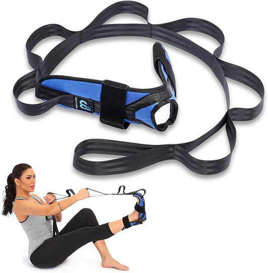 Foot and Calf Stretcher for Plantar Fasciitis, Achilles Tendonitis, Heel Spurs, Drop Foot. Yoga Stretching Strap for Leg, Thigh and Hamstring (Blue)-FlexoryFit