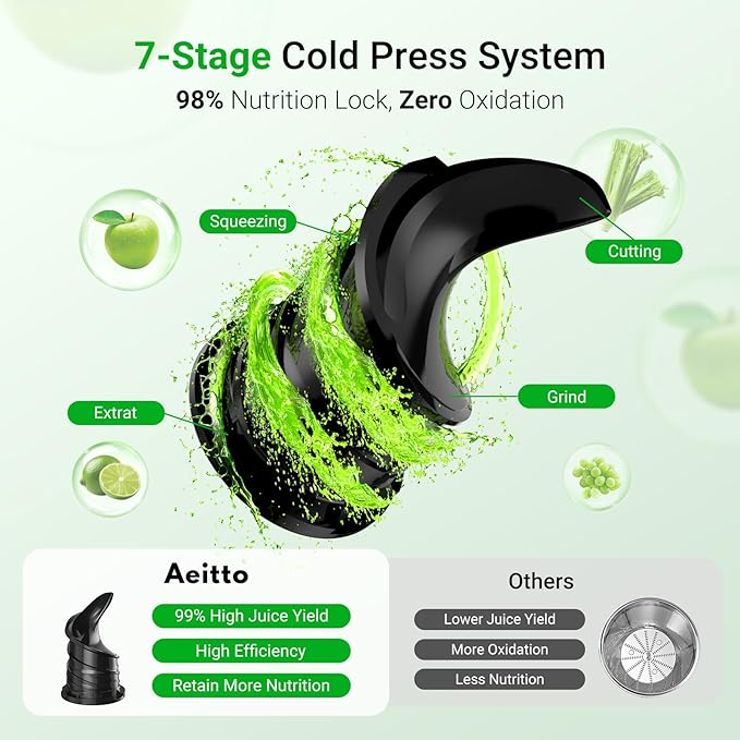 Juicer Machines,Aeitto Cold Press Juicer with 5.3“ Extra Large Feed Chute for Whole Fruits & Vegetables, Juice Extractor Machine, Self Feeding, Easy to Clean, High Juice Yield, Black-FlexoryFit
