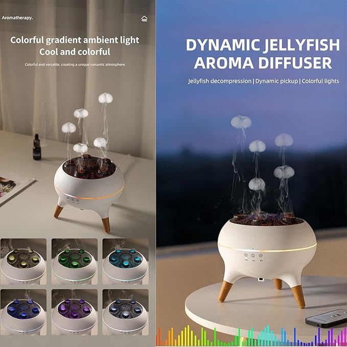 Jellyfish Diffuser with Remote, Smart LED Jelly Fish Humidifier with Music Rhythm Mist, Color-Changing Lights, 250ml Aroma Diffuser, Auto Shut-Off & Timer, for Bedroom, Office, Gifts