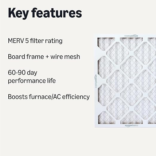 Amazon Basics Merv 5 AC Furnace Air Filter 16x20x1 inches, Pack of 6 (Actual size: 15.75" x 19.75" x 0.75")