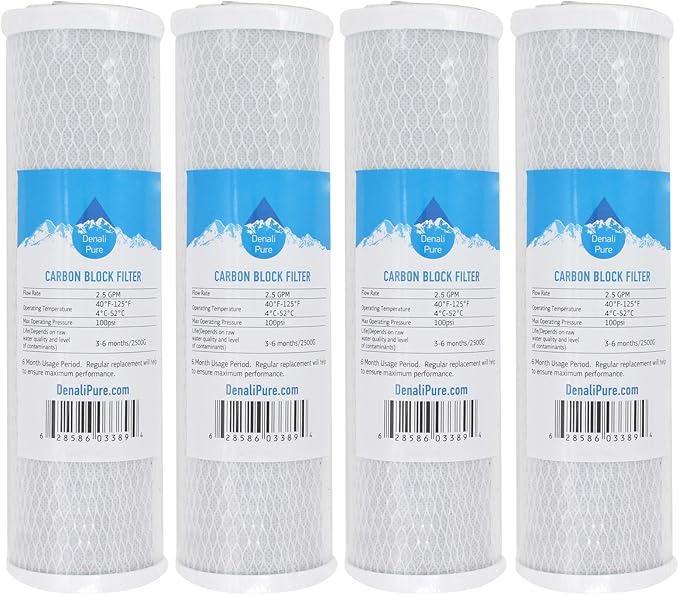 Culligan 4-Pack Replacement Activated Carbon Block Filter - Universal 10 Inch Compatible with HF-360 Whole House Sediment Filter Clear Housing