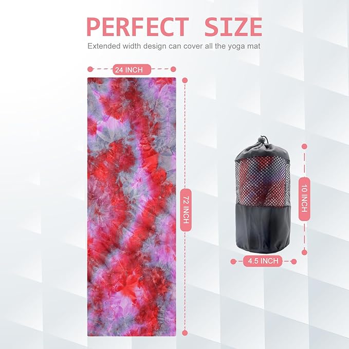 Eunzel Yoga Towel,Hot Yoga Mat Towel with Grip Dots Sweat Absorbent Non-Slip for Hot Yoga, Pilates and Workout 24" x72", Red & Gray-FlexoryFit