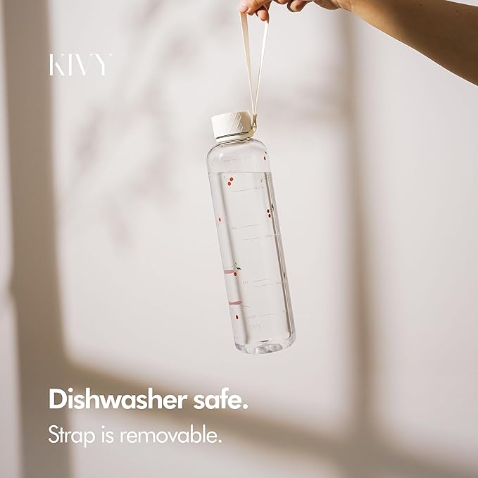 KIVY Clear water bottle 32oz [Lightweight & Shatterproof] Fits Backpack & Cupholder for Travel, Sports, School, Gym - Cute water bottle aesthetic - Cherry Edition-FlexoryFit