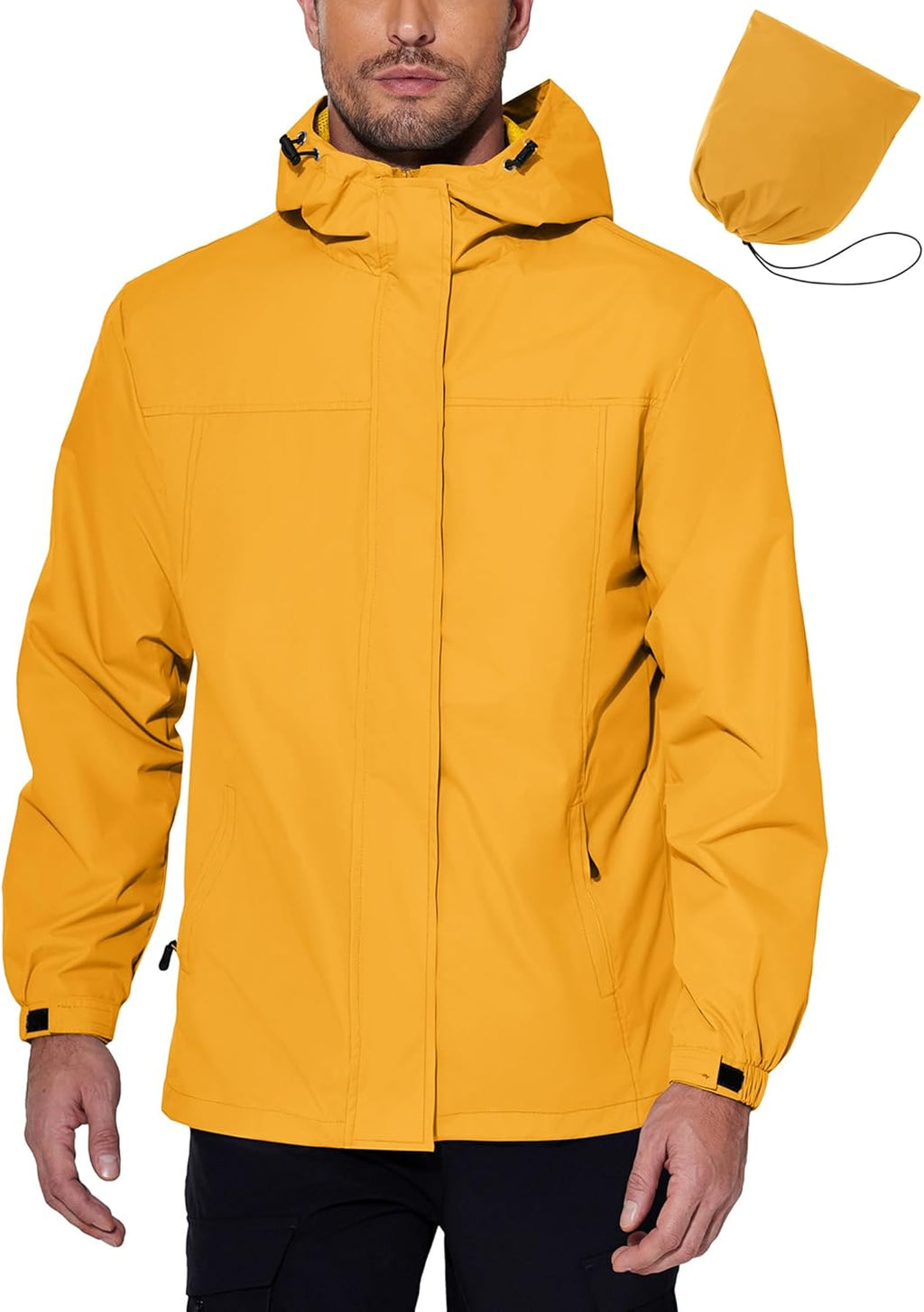 COOFANDY Men's Rain Jacket Waterproof With Hood Lightweight Packable Shell Raincoat Windbreaker For Cycling Golf Travel