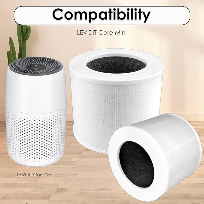 4 Pack Core Mini Replacement Filter Compatible with LEVOIT Core Mini Air Purifier, Core Mini H13 True Hepa Filter, 3-in-1 HEPA Filter, Activated Carbon Filters, Compared to Part # Core Mini-RF