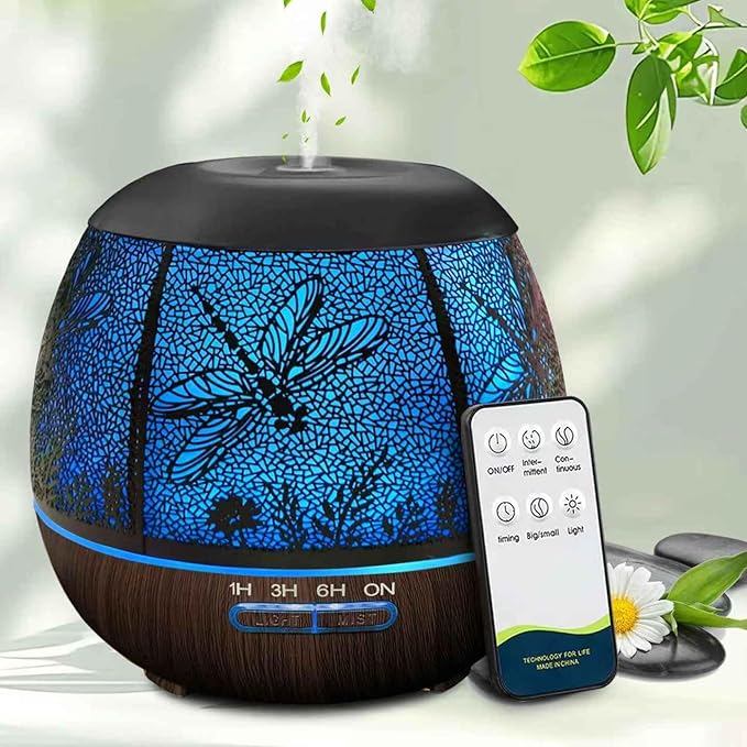 Essential Oil Diffuser for Bedroom 400ml,Diffusers for Home with R/C,Cool Mist Humidifier Large Room,Ultrasonic Scent Diffuser Waterless Auto Off,7 Colors Light & 3 Mist Modes for Desk Dragonfly