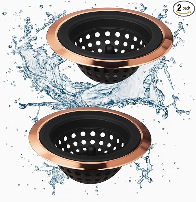Kitchen Set of 2 Sink Strainers, Flexible Silicone Good Grip Kitchen Sink Drainers, Traps Food Debris and Prevents Clogs, Large Wide 4.5’ Diameter Rim