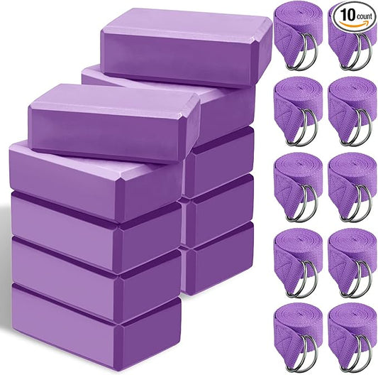 Outus 20 Pack Yoga Blocks and Straps Non-Slip EVA Foam Blocks with Metal D Ring Straps for Gym Exercise and Workout-FlexoryFit