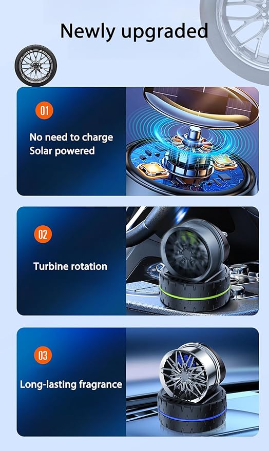 Car Air Freshener,Solar Powered Tires Scents Diffuser,Fashion Automotive Interior Decoration Accessories Purifiers for Car and Home Aromatherapy Dashboard (Gray, 10 * 8 cm)