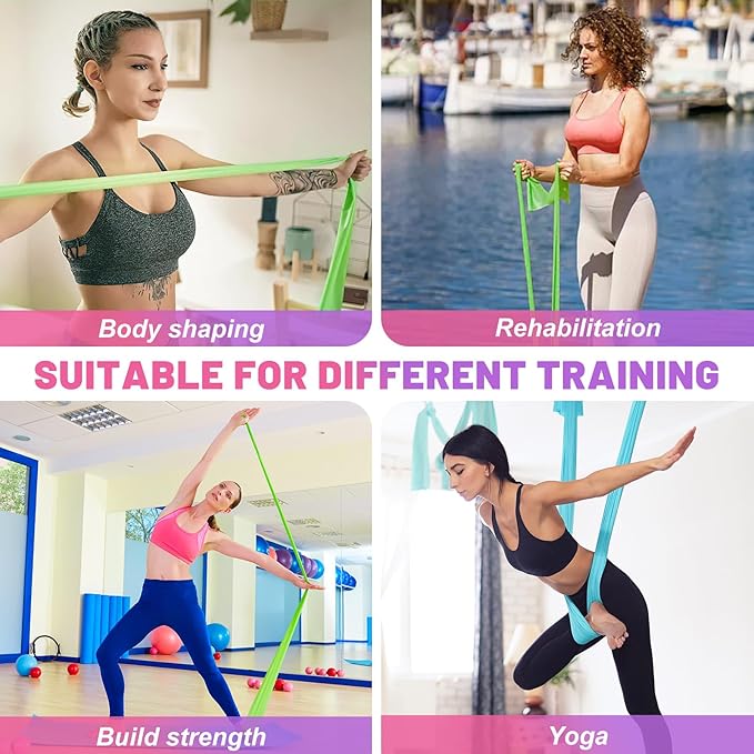 5 Pcs Resistance Bands, Professional Exercise Bands Elastic Stretch Bands for Fitness Yoga Pilates Stretching Strength Training, Workout Bands for Women and Men Home Gym-FlexoryFit