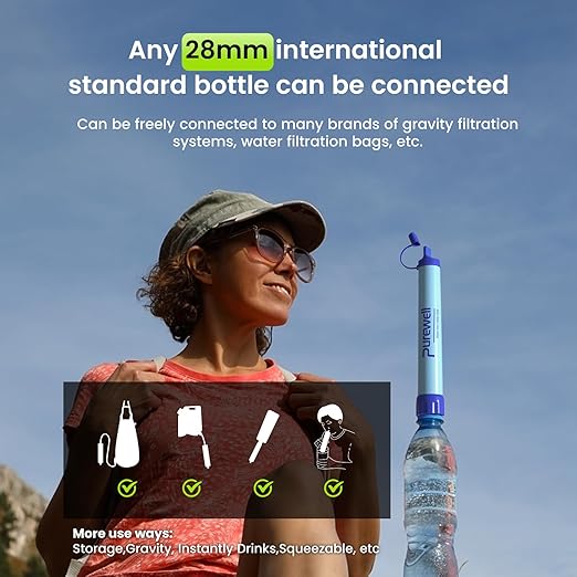 Purewell Outdoor Water Filter Personal Water Filtration Straw Emergency Survival Gear Water Purifier for Camping Hiking Climbing Backpacking(4pcs)