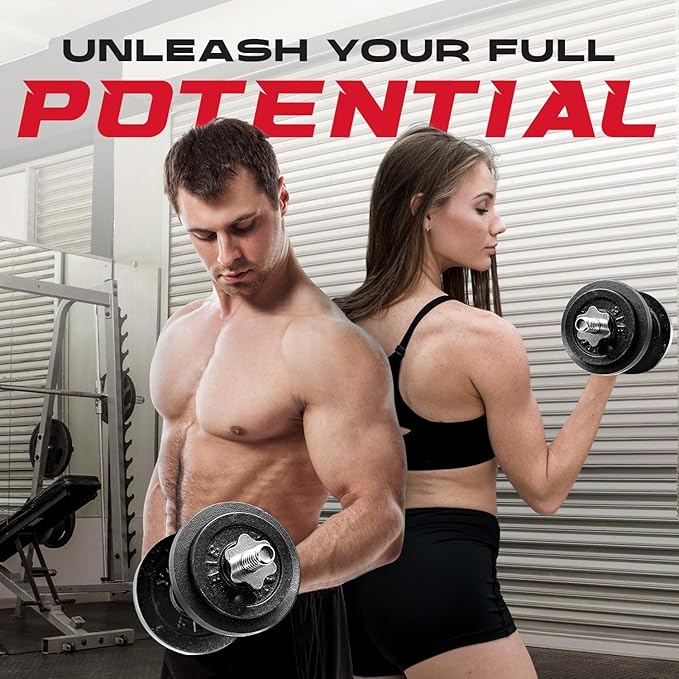 Yes4All Old School Adjustable Dumbbell Set with Weight Plates, Star Lock Collars/Connector, 40lbs to 200lbs Adjustable Weight Plates Set-FlexoryFit