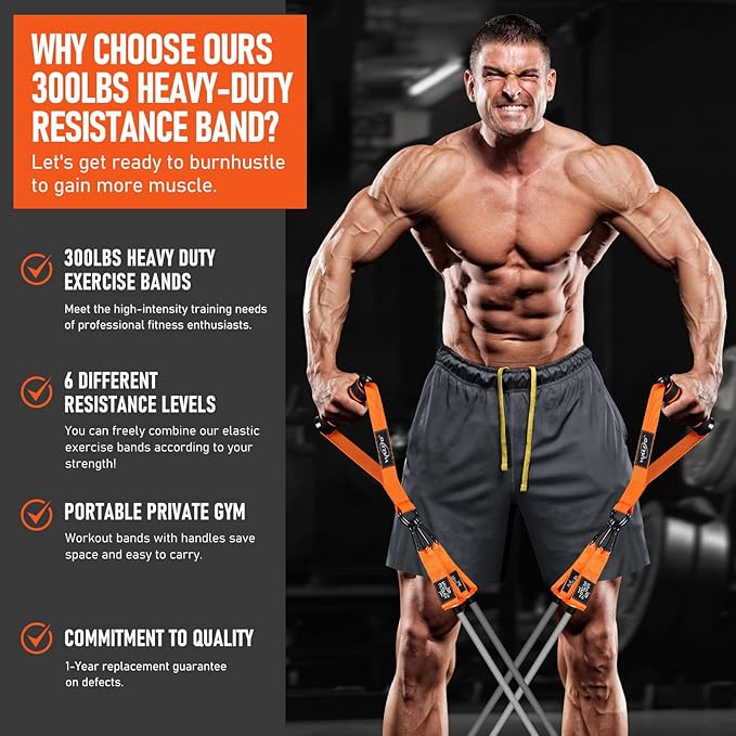 WALITO Resistance Bands Set - Exercise Bands with Handles, Door Anchor, Legs Ankle Straps, for Heavy Resistance Training, Physical Therapy, Muscle Training, Yoga, Home Workouts-FlexoryFit
