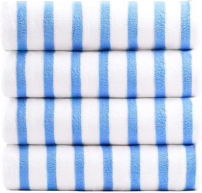 JML Microfiber Towels, Bath Towel Sets (4 Pack, 27" x 55") - Extra Absorbent, Fast Drying, Multipurpose for Bath, Swimming, Fitness, Sports, Yoga,Stripe Blue-FlexoryFit