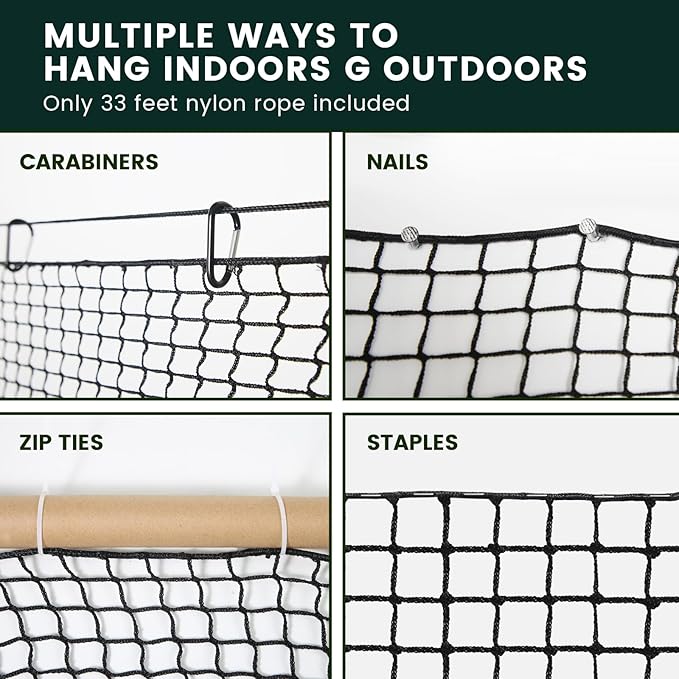 Sports Netting,Hitting Net with 33Feet Nylon Rope for Golf, Baseball, Hockey, Soccer, LAX and More