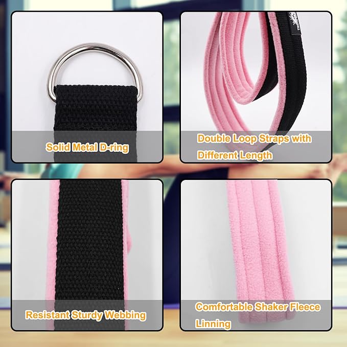 1 Pair Enhanced Pilates Double Loop Straps for Reformer, Thickened D-Ring Handle Straps, Yoga Exercise Accessories in 2 Lengths and Multicolor for Home Gym Workout-FlexoryFit