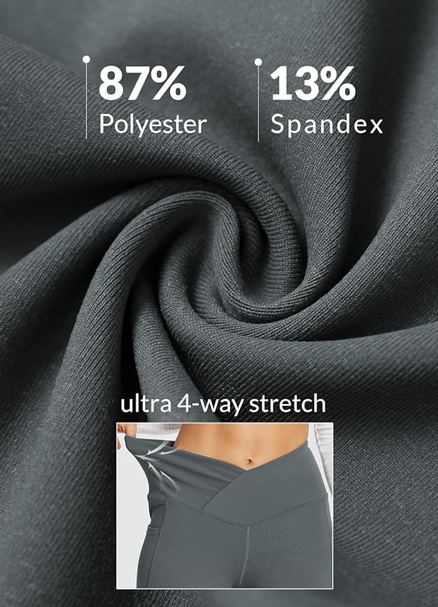 baleaf Women's V Crossover Flare Leggings with Pockets Yoga Pants High Waist Casual Workout Gym Bell Bottom Leggings-FlexoryFit