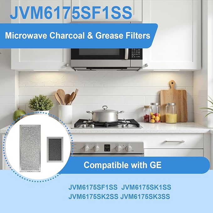 3PCS Microwave Charcoal & Grease Filter Replacement for GE Microwave Filter JVM6175SF1SS JVM6175SK1SS JVM6175SK2SS JVM6175SK3SS Microwave Filters