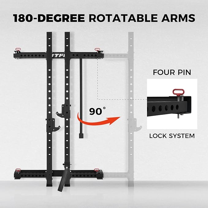 RitFit Multi-Functional Folding Squat Rack for Home Gym, 2.36'' x 2.36'' Wall Mounted Squat Rack with Attachments - Space Saving Squat Power Rack-FlexoryFit
